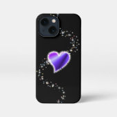 Lila Regenbogenherz mit Sternen auf schwarz iPhone Hülle (Rückseite)