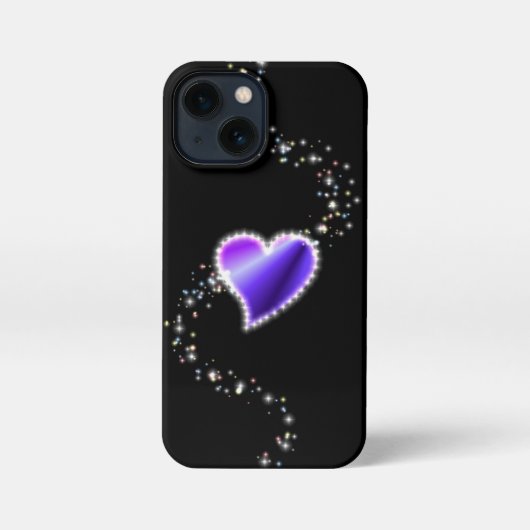 Lila Regenbogenherz mit Sternen auf schwarz iPhone Hülle (Rückseite)