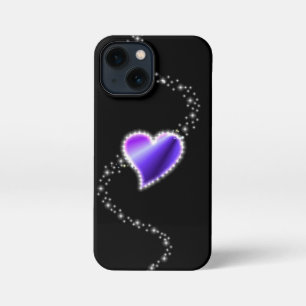Lila Regenbogenherz mit Sternen auf schwarz iPhone 13 Mini Hülle