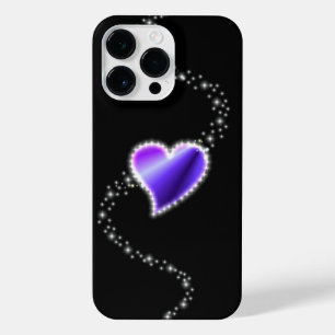 Lila Regenbogenherz mit Sternen auf schwarz iPhone 14 Pro Max Hülle