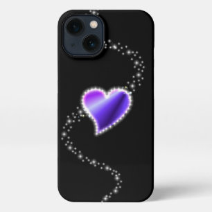 Lila Regenbogenherz mit Sternen auf schwarz iPhone 13 Hülle