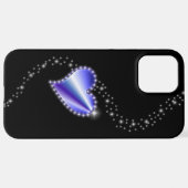 Lila Regenbogenherz mit Sternen auf schwarz iPhone Hülle (Hinten horizontal)