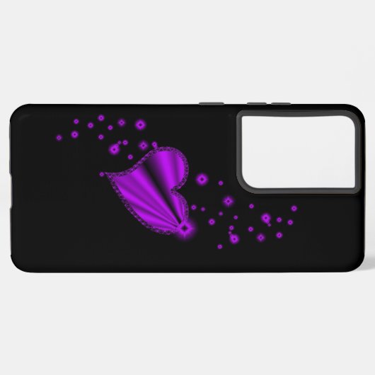 Lila Regenbogenherz mit Sternen auf schwarz Samsung Galaxy Hülle (Linke Seite)