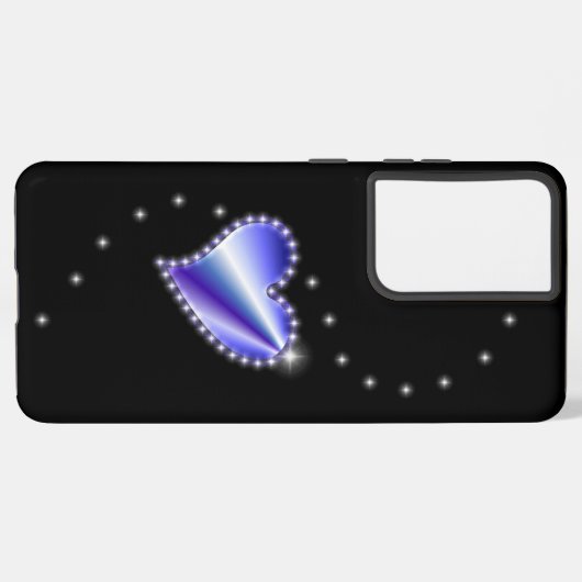 Lila Regenbogenherz mit Sternen auf schwarz Samsung Galaxy Hülle (Rückseite (Horizontal))
