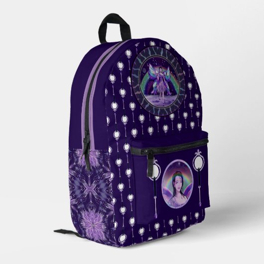 Lila Regenfee Bedruckter Rucksack (Rückseitige Ecke links)