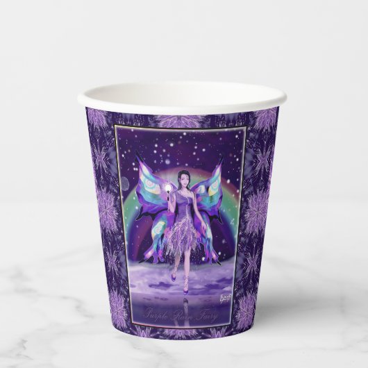 Lila Regenfee Pappbecher (Vorderseite)