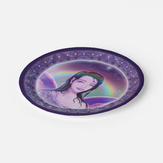 Lila Regenfee Pappteller (Schrägansicht)