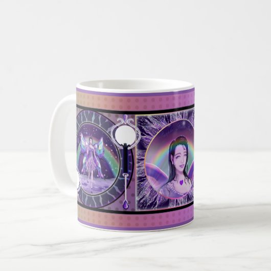 Lila Regenmärchen Kaffeekochen Tasse (Vorderseite Links)