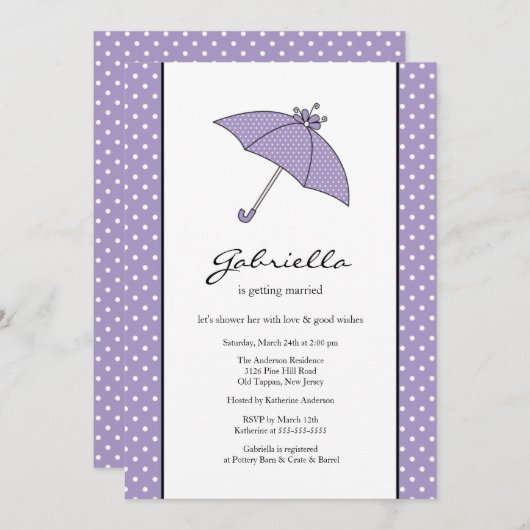 Lila Regenschirmdusche Einladung (Vorne/Hinten)