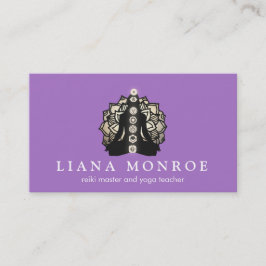 Lila Reiki- und Yoga-Lehrer Lotus und Chakra Visitenkarte