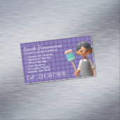 Lila Reinigung Janitorial Lady Tile Waschen Magnetische Visitenkarte (Beispiel)