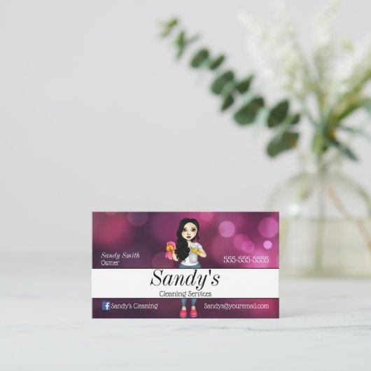 Lila Reinigungsdienste Visitenkarte (Stehend Vorderseite)