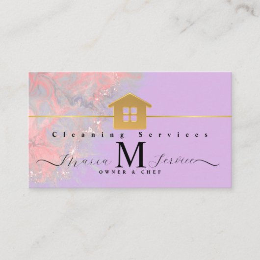 lila Reinigungsservice für goldfarbenes Marmor Visitenkarte (Vorderseite)