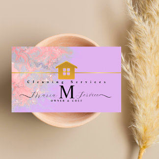 lila Reinigungsservice für goldfarbenes Marmor Visitenkarte