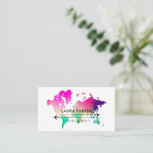 Lila Reise-Agent-Tour Urlaub auf der Weltkarte Visitenkarte (Stehend Vorderseite)