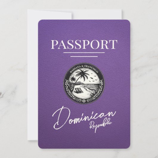 Lila Reisepass der Dominikanischen Republik Save t Save The Date (Vorderseite)