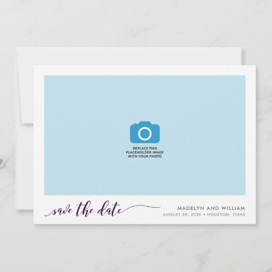 Lila Relax Script Save the Date Foto (Vorderseite)
