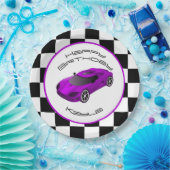 Lila Rennwagen | Benutzerdefinierte Geburtstagspar Pappteller (Party)