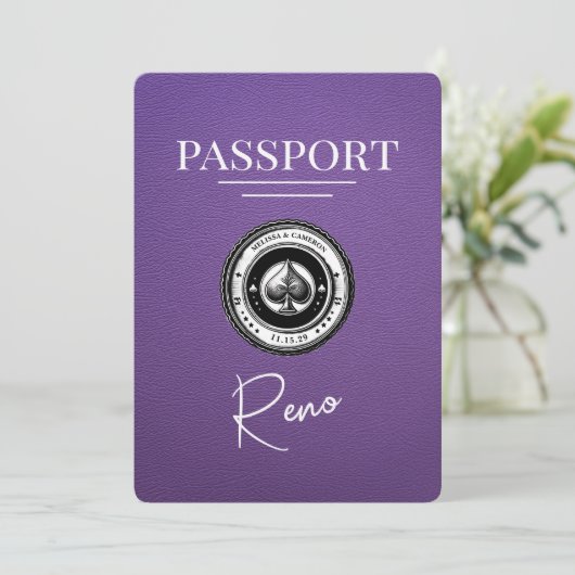Lila Reno Passport Save the Date (Stehend Vorderseite)