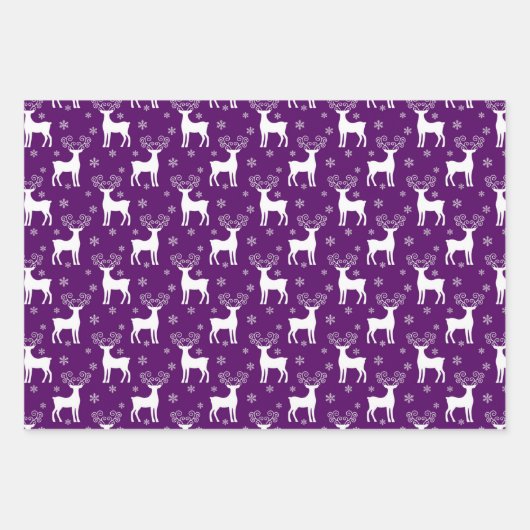 Lila Rentier, Weihnachtsbaum und Urlaubsmuster Geschenkpapier Set (Vorderseite)