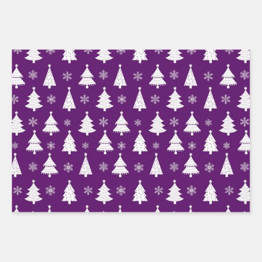 Lila Rentier, Weihnachtsbäume und Holly-Muster Geschenkpapier Set (Vorderseite)