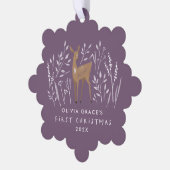 Lila Rentiere der ersten Weihnachtszeit elegant 1 Ornament Karte (Linke Ecke)