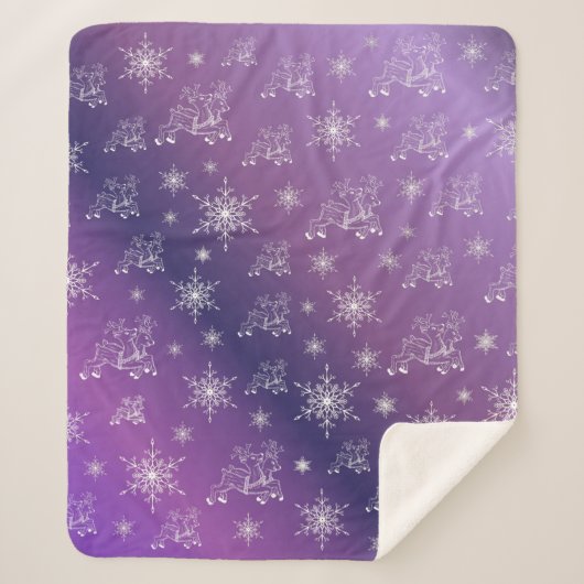 lila, Rentiere, Stern, Sterne, Schneeflocke, Weihn Sherpadecke (Vorderseite)
