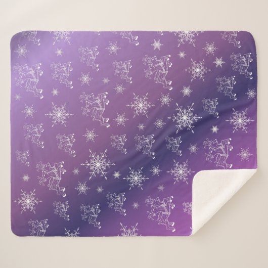 lila, Rentiere, Stern, Sterne, Schneeflocke, Weihn Sherpadecke (Vorderseite (Horizontal))