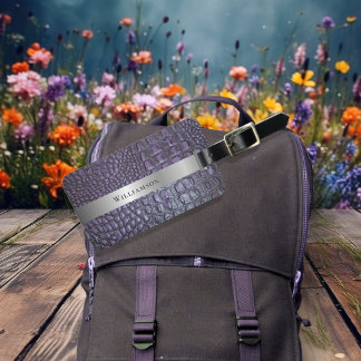 Lila Reptile Digital Leder Silber Metal Gepäckanhänger
