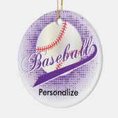 Lila Retro Baseball-Art Keramikornament (Links)