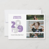 Lila Retro Big Numbers 3-Foto-Abschluss Einladung (Vorderseite)