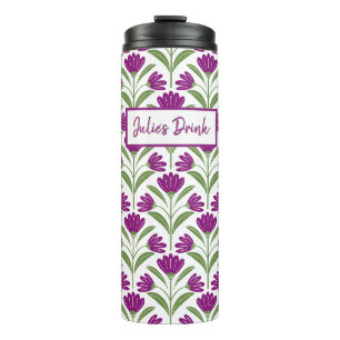 Lila Retro-Blumen-Reisebecher Vintage Botanik Thermosbecher