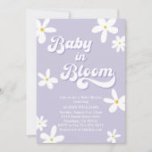 Lila Retro Daisy Baby Duschbaby im Blut Einladung (Vorderseite)