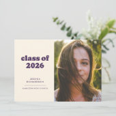 Lila Retro-Einfachheit Foto-Abschluss Ankündigung (Stehend Vorderseite)