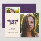 Lila Retro-Einfachheit Foto-Abschluss Ankündigung (Vorne/Hinten)