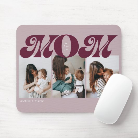 Lila Retro Fette Mutti 3 Foto-Collage Mousepad (Mit Mouse)