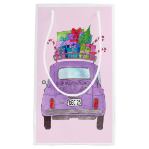 Lila Retro Fiat 500 mit Weihnachtsgeschenken Kleine Geschenktüte