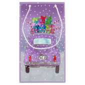 Lila Retro Fiat 500 mit Weihnachtsgeschenken Kleine Geschenktüte (Rückseite)