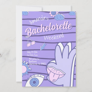 Lila Retro Fun Bachelorette Wochenende Einladung