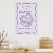 Lila Retro Herzkokette Geburtstag Herzlich Willkom Poster (Küche)