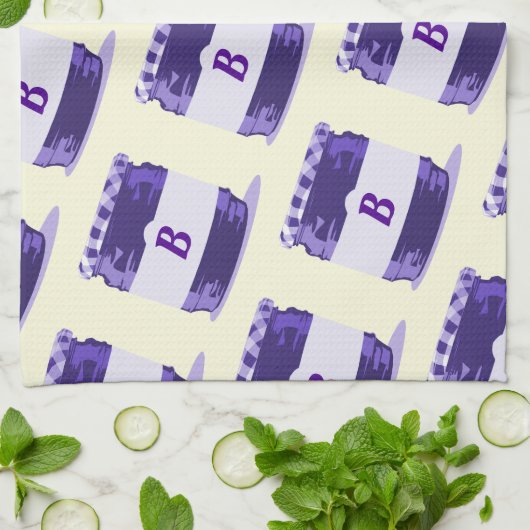 Lila Retro Jelly Jar Muster mit Monogramm Geschirrtuch (Gefaltet)