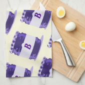 Lila Retro Jelly Jar Muster mit Monogramm Geschirrtuch (Viertel Falte)
