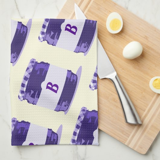 Lila Retro Jelly Jar Muster mit Monogramm Geschirrtuch (Viertel Falte)