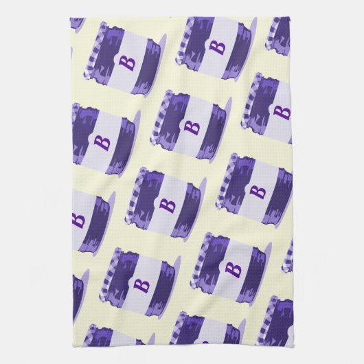 Lila Retro Jelly Jar Muster mit Monogramm Geschirrtuch (Vertikal)