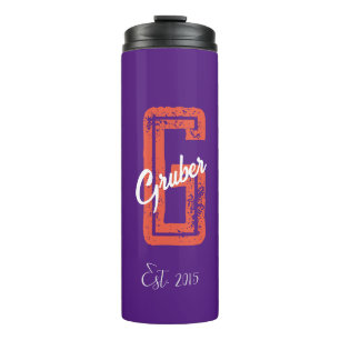 Lila Retro Minimalistisch Modern Monogram Name Thermosbecher