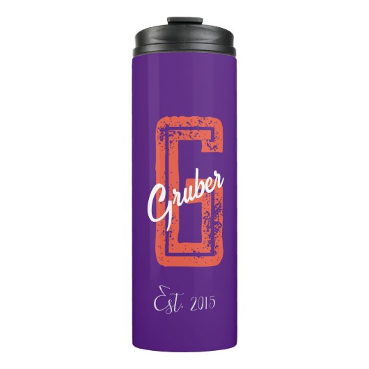 Lila Retro Minimalistisch Modern Monogram Name Thermosbecher (Vorderseite)