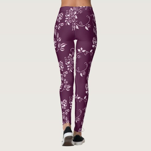Lila retro mit Blumenelement Leggings (Rückseite)
