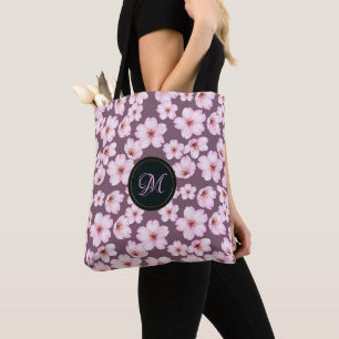 Lila retro mit Blumenmuster. Monogramm Tasche