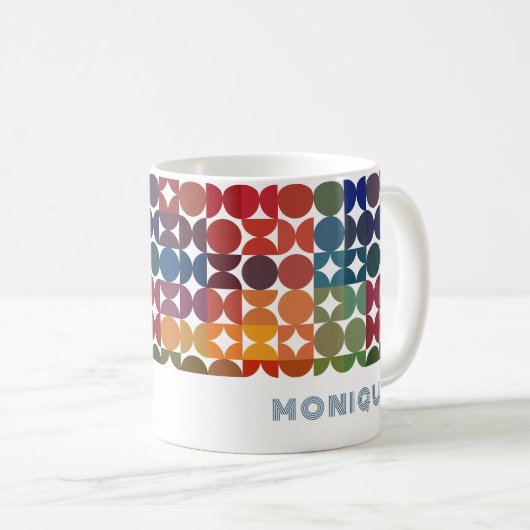 Lila Retro-Muster in Blautönen Kaffeetasse (VorderseiteRechts)