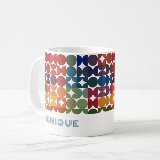 Lila Retro-Muster in Blautönen Kaffeetasse (Vorderseite Links)